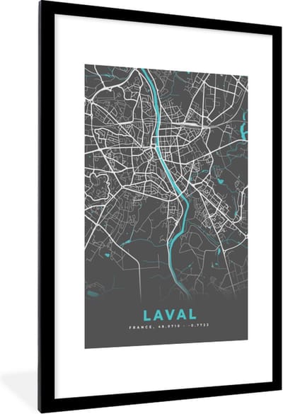 Fotolijst incl. Poster - Laval - Frankrijk - Kaart - Stadskaart - Plattegrond - 80x120 cm - Posterlijst