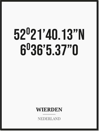 Poster/kaart WIERDEN met coördinaten