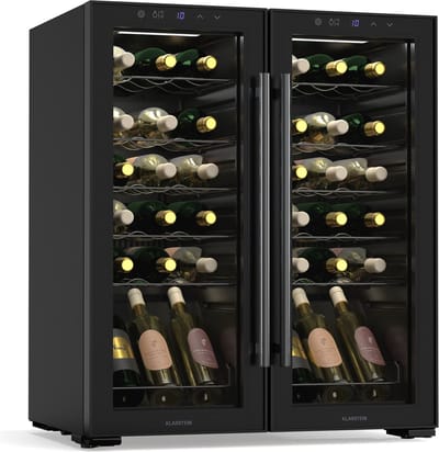 Klarstein Wijnkoeler Shiraz 2 zones - 36 flessen, vrijstaand, 5-18 °C, LED-verlichting, touchscreenbediening, elegant design, wijnklimaatkast - Wijnkoelkast - voor Wijnliefhebber voor Bar - Compressor - Zwart - Wijnkast - Wine Cooler