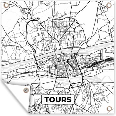 Tuin poster Frankrijk - Tours - Plattegrond - Stadskaart - Kaart - Zwart wit - 200x200 cm - Tuindoek