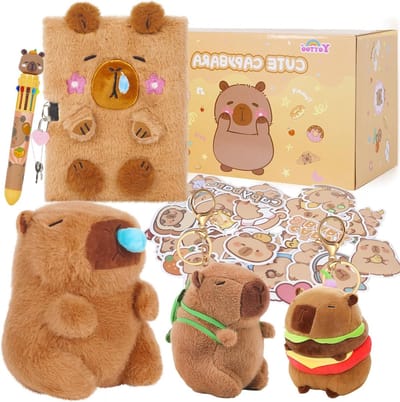 Schattige Pluche Capybara Set voor Meisjes van 5-12 Jaar met Dagboek, Pen en Stickers, Perfect voor Verjaardag of Kerstmis