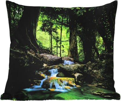 Sierkussen Buiten - Jungle - Stenen - Water - Natuur - Planten - 60x60 cm - Weerbestendig