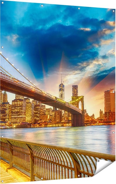 Gards Tuinposter New York Brooklyn Brug - 120x160 cm - Tuindoek - Tuindecoratie - Wanddecoratie buiten - Tuinschilderij