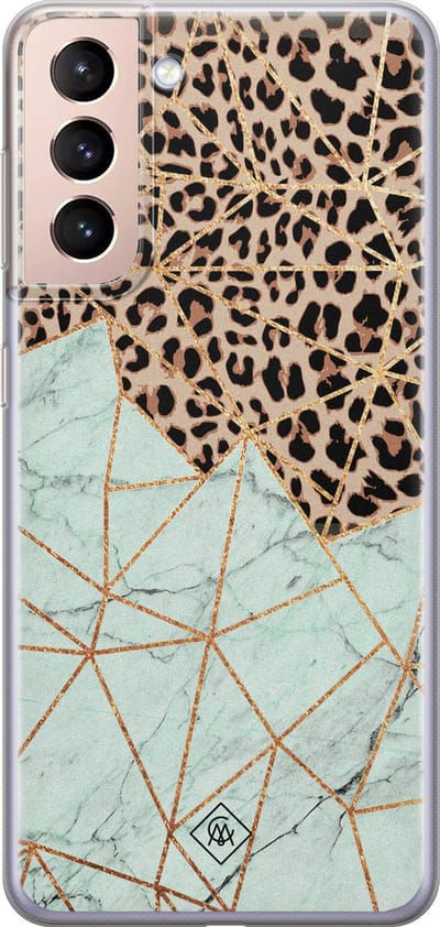 Casimoda® hoesje - Geschikt voor Samsung S21 Plus - Luipaard Marmer Mint - Backcover - Siliconen/TPU - Bruin