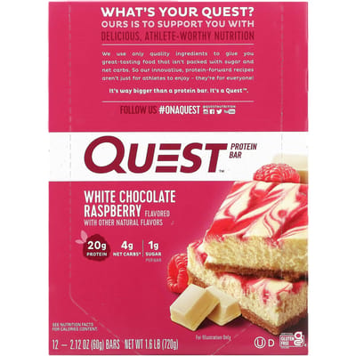 Quest Nutrition, Barre protéinée, Chocolat blanc framboise, 12 barres, 60 g (2,12 onces) chaque