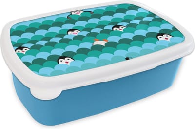 Broodtrommel Blauw - Lunchbox - Brooddoos - Cirkel - Pinguïn - Design - 18x12x6 cm - Kinderen - Jongen
