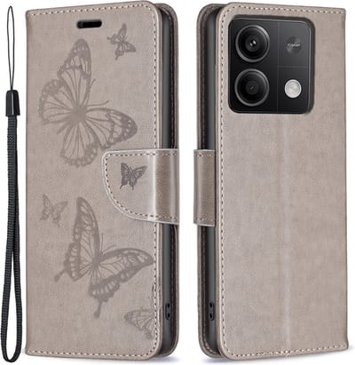 Coverup Hoesje - Geschikt voor Xiaomi Redmi Note 13 5G Hoesje - Coverup Vlinders Book Case - Taupe Grijs