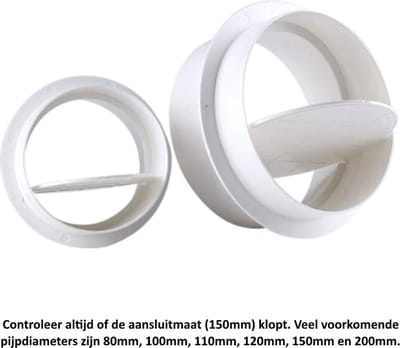 Ventilatie buis terugslagklep voor 150mm buizen - horizontale bevestiging - tocht tegengaan - anti tocht ventilatieslang - Verduurzamen - Bespaar energie - 15cm check valve - draft blokker