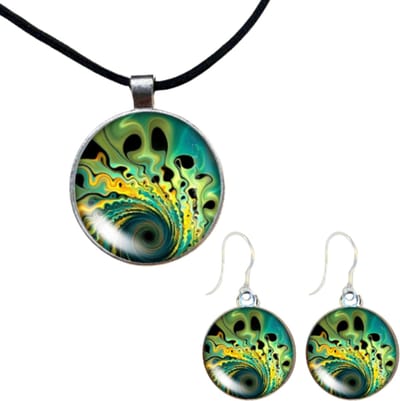 Set ketting Pauw allergievrije oorbellen groen - Charme Bijoux