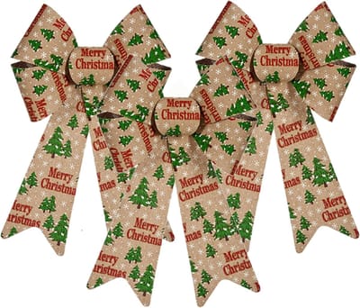 3x stuks kerstboomversieringen grote ornament strikjes/strikken creme/rood print 22 x 38 cm - Met ophanging