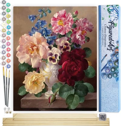 Figured'Art Schilderen op Nummer Volwassenen canvas Mooi Boeket - Handwerk acrylverf Kit DIY Compleet - 40x50cm met DIY houten lijst