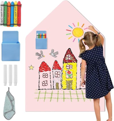 Magnetisch Bord voor Kinderen, Zelfklevend Whiteboard in Huisvorm, Educatief Speelgoed 100 x 80 cm, Creatief en Interactief Leermateriaal