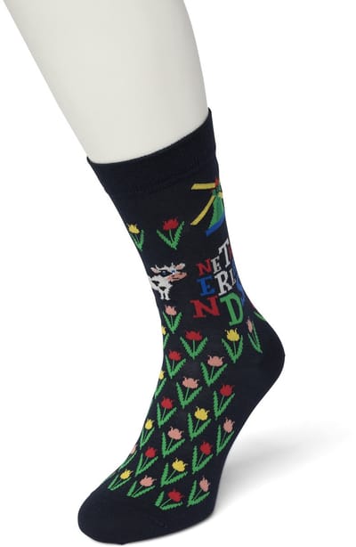 Bonnie Doon Dames Sokken met Holland Print maat 36/42 Donker Blauw - Thema Sokken - Nederland - Souvenir - Cadeau Sokken - Word je Happy en vrolijk van - Zacht Katoen met Gladde Teennaad - Comfortabel - Perfect Cadeau - Black Iris - BT991113.134