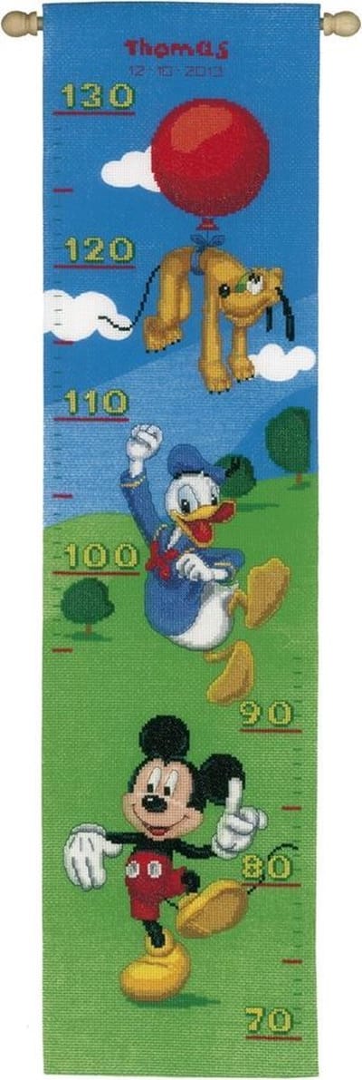 Vervaco - Telpakket kit - Geboorte - Groeimeter - Disney Mickey, Donald & Pluto op pad - PN-0021837 - Borduren - Borduurpakket - Borduurpakket geboorte - Borduurpakket volwassenen