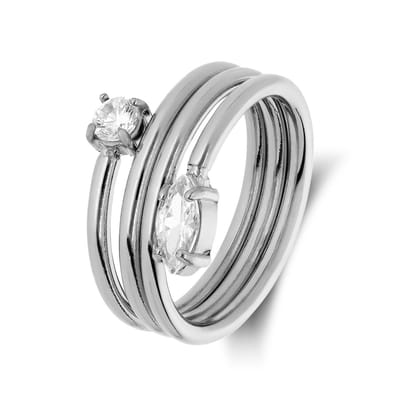 Lucardi Dames Stainless steel ring met zirkonia voor dames - Ring - Staal - Zilverkleurig - 16 / 50 mm