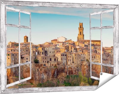 Gards Tuinposter Doorkijk Oude Stad in Toscane, Italië - 120x80 cm - Tuindoek - Tuindecoratie - Wanddecoratie buiten - Tuinschilderij