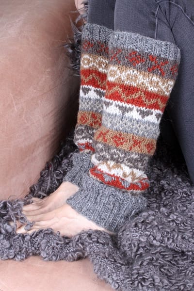 Pachamama - Wollen beenwarmers met ingebreide patronen - Grijs - Finisterre - Slim Fit - Fair trade - 100% wol
