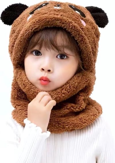 Wintermuts en Sjaal Kinderen| 2 in 1| Wintermuts beer kids| Muts| Fleece wintermuts| Bruin | 1.5 -5 jaar