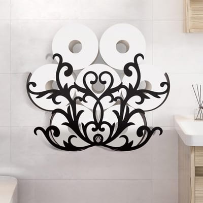 Antieke Victoriaanse Metalen Toiletpapierhouder voor 8 Rollen - Decoratieve Toiletpapieropslag en Organizer voor Badkamer met Zwart Patroon