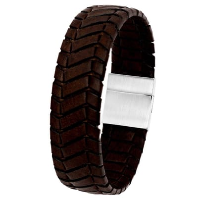Lucardi Heren Armband donker bruin leer - Leer - Armband - Vaderdag Cadeautje - 19 cm - Zwart