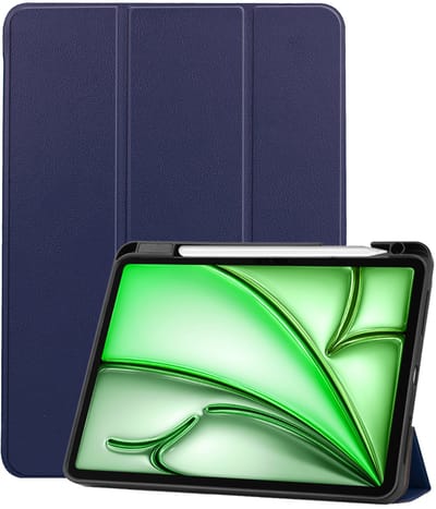Hoesje Geschikt voor Apple iPad Air M3/M4 (2025/2026) - 11 inch - Dun & Stevig - Trifold Bookcase - Hard Cover Case - Met Uitsparing Geschikt voor Apple Pencil - Hardcover Book - Tablet Hoes - Donkerblauw