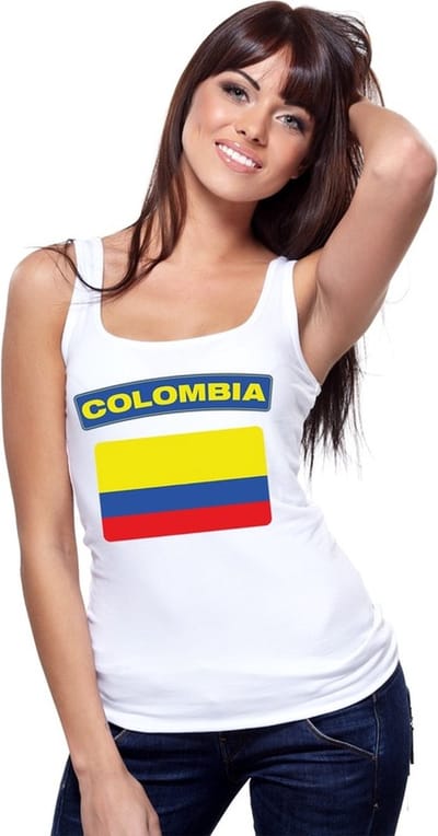 Colombia singlet shirt/ tanktop met Colombiaanse vlag wit dames S