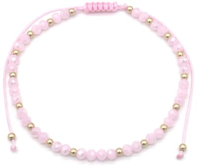 Enkelbandje - Anklet - Glaskralen - Kralen - Roze - Goudkleurig - Lengte Verstelbaar