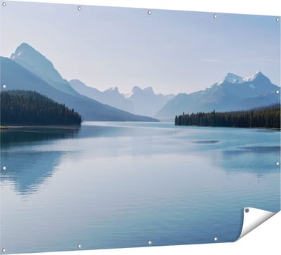 Gards Tuinposter Meer bij de Bergen in Alberta, Canada - 160x120 cm - Tuindoek - Tuindecoratie - Wanddecoratie buiten - Tuinschilderij