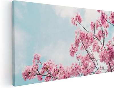 Artaza Canvas Schilderij Kersenbloesem - 40x20 cm - Klein - Wanddecoratie Bloemen - Muurdecoratie Lente - Schilderijen Op Canvas