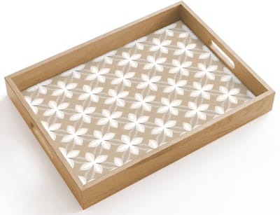 Dienblad hout 40x30 cm - Schootdienblad - Patroon - Symmetrisch - Beige - Borrelplank rechthoek - Plateau dienbladen