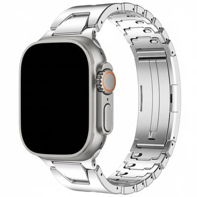 Stalen bandje - geschikt voor Apple Watch 1/2/3/4/5/6/7/8/9/10/11/ SE (1,2,3) met maat 38 mm / 40 mm / 41 mm en 42 mm (Watch 10/11) - schakelband met vlindersluiting - zilver