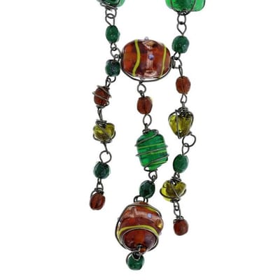 Behave - Ketting - Groene & Bruine Glaskralen - Retro-Style