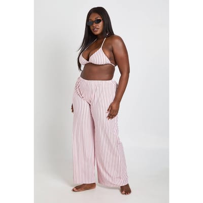 boohoo Dames Plus Gestreepte Strandbroek | Roze | Maat: 44