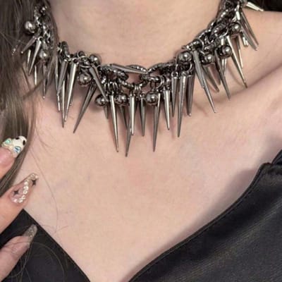 1 stuks Modieus Extravagant Gotisch Punk Chic Y2K Intricate Spiked Meerlaags Choker Ketting, Dames Alledaagse Draag & Feestelijke Party Sieraden gray