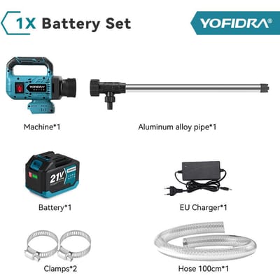 Pompe à eau sans balais YOFIDRA à 3 vitesses, débit 80–150 L/min, pompe de transfert d'huile électrique sans fil pour jardin, bateau et piscine, compatible avec les batteries Makita 21 V. 1Battery 1EU  Set B