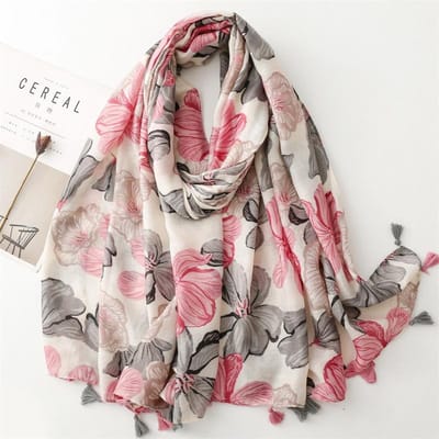 Spanje Mode Bloemblaadjes Bloemen Kwast Viscose Sjaals Sjaal Dame Hoge Kwaliteit Wikkel Pashmina Stola Bufandas Moslim Hijab 180*90Cm gray