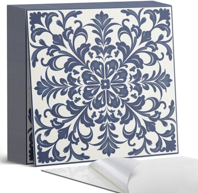 Coloray Plaktegels - Bloemenpatroon met bladeren Zelfklevende Tegels - 20 cm x 20 cm - Marine Plaktegels - 20 stuks - Vierkant PVC Tegels - Plaktegels Badkamer - Plaktegels Vloer - Vinyl Tegels Zelfklevend - Wandtegel Zelfklevend
