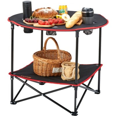 VEVOR Opvouwbare Campingtafel 720x720x610 mm, Opvouwbare Tuintafel 2-laags Balkontafel Multifunctionele tafel met 4 bekerhouders 25 kg laadvermogen Campingtafel Opvouwbare tafel Draagbaar Oxford-stof