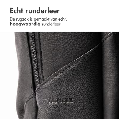 Accezz Leather Laptop Rugzak tot 16 inch - Rugtas Heren & Dames - Laptop Tas met 6 Opbergvakken - Zwart