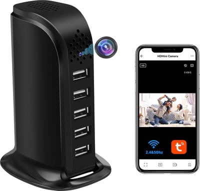 Verborgen Camera - Mini Camera - Huis Bewaken - Met 5 USB Poorten - 1080p Resolutie - Zwart