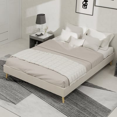 PHOEBE CAT Tweepersoonsbed - 140*200 cm - Velvet - Zonder hoofdbord/matras - Beige