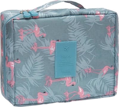 Fako Fashion - Make Up Tasje Rechthoek - Cosmetica Organizer - Toilettas - 21x16x8cm - Flamingo Blauw/Grijs