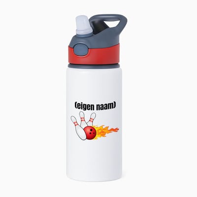 Hacebo® - bowling kegels vuur met eigen naam waterfles met rietje rood - Bowlen - ieman die graag bowlt - sport - bal - kegels - cadeau - verjaardag - kado - water fles - 650ML