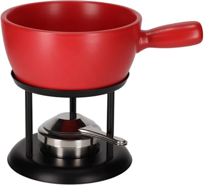JENS Living Fondue Set Rood Large - Keramische Fondueset met Brander en 4 Vorkjes