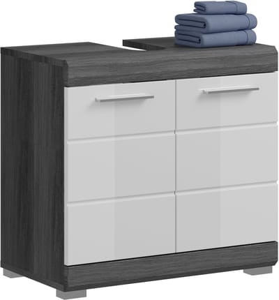 Badmeubel Scout Xonox - Smoke Silver & Hoogglans Wit - 60x56x34 Cm - Xonox - Badkamer Enkele Wastafelonderkast - Hoogglans Wit - Spaanplaat