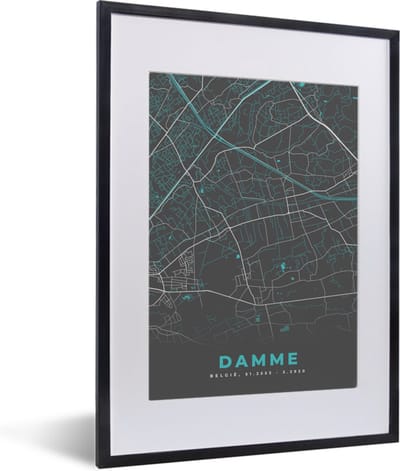 Fotolijst incl. Poster - Kaart – Plattegrond – Stadskaart – Damme – België - Grijs - 30x40 cm - Posterlijst