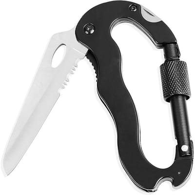 Karabijnmes Zwart 5 in 1 Roestvrij Staal Ergonomisch Multifunctioneel Karabijn Sleutelhanger voor