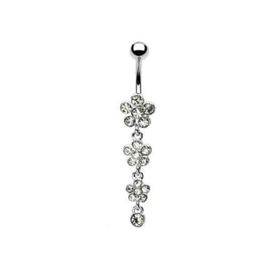 Navelpiercing - zilver bloemen piercings diamonds deluxe- navelpiercing met hangertje -flowers- Verpakt in leuk organza zakje - navelpiercing chirurgisch staal -navelpiercings - Jewelegance ®