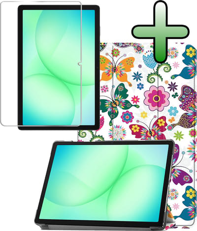 Hoesje Geschikt voor Samsung Galaxy Tab A11 Plus / A9 Plus - Met Screenprotector - Trifold Bookcase - Hard Cover - Hardcover Book Case - Tablet Hoes - Vlinders