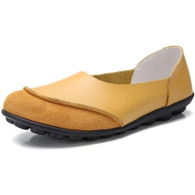Mocassins pour femmes grande taille Mocassins Chaussures pour femmes en cuir véritable Chaussures plates décontractées pour femmes Chaussures en cuir pour femmes Infirmière 41 jaune